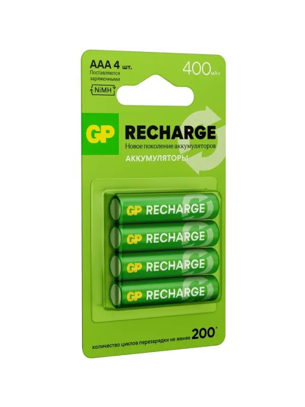 Аккумулятор GP, Ni-Mh, AAA, HR03-2BL, 1.2 В, 400 мАч, блистер, 4 шт.