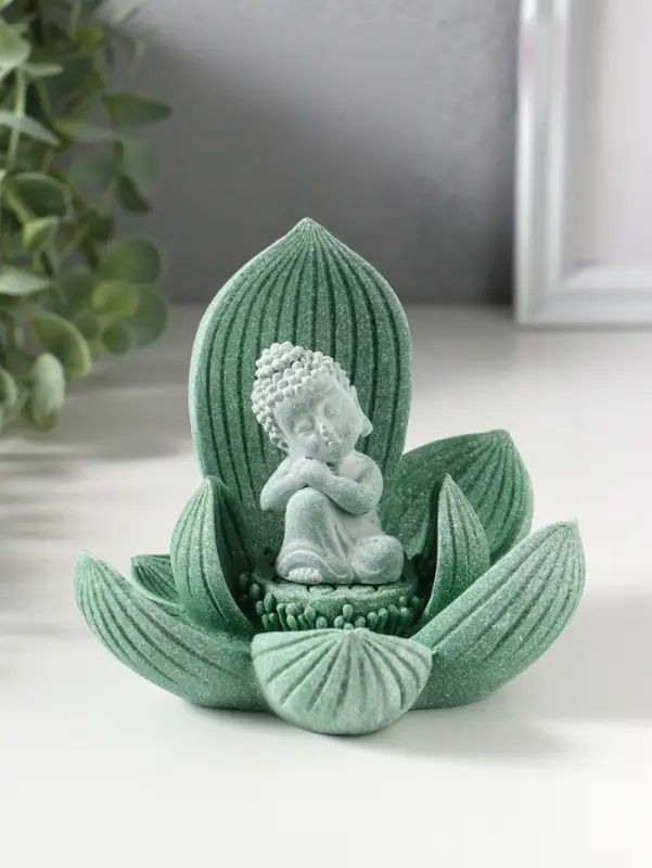 Сувенир полистоун "Лотос и Будда" зелёный 12,5х12,5х11 см