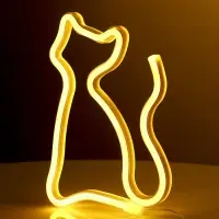 Неоновая вывеска &laquo;Кошка&raquo; 17.2x23.5 см, от батареек ААх3, USB, свечение тёплое белое