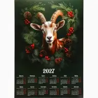 Календарь 2027, настенный, А4 &laquo;Козлик в хвойном венке&raquo;