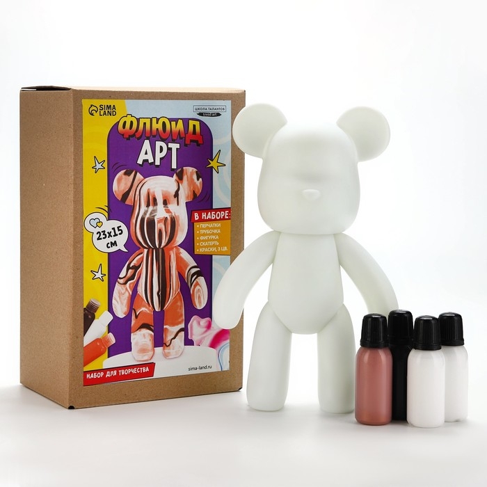 Рисование акрилом на пластиковой фигурке «Мишка», бронзовый, набор для творчества Флюид-арт Рисование акрилом на пластиковой фигурке «Мишка», бронзовый, набор для творчества Флюид-арт
