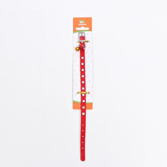 Ошейник с круглыми стразами,28 х 1 см, ОШ 21-25 см, искусств. кожа, красный Ошейник с круглыми стразами,28 х 1 см, ОШ 21-25 см, искусств. кожа, красный