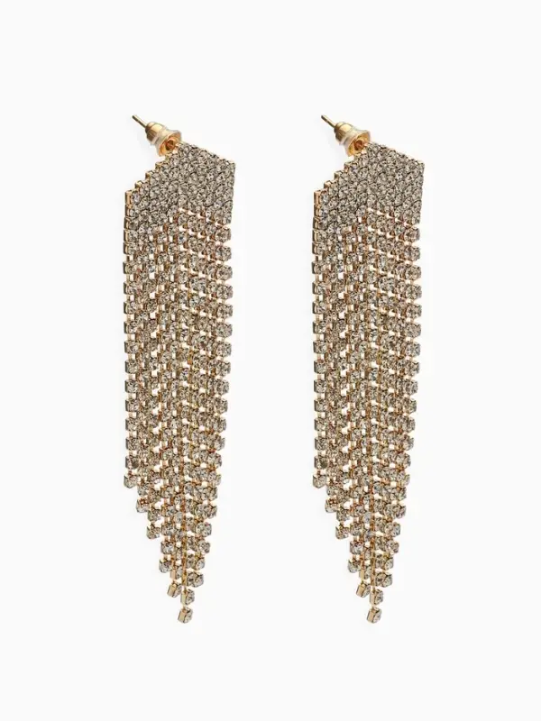 Серьги висячие со стразами &laquo;Водопад&raquo;, мягкий ромб, белые в серебре