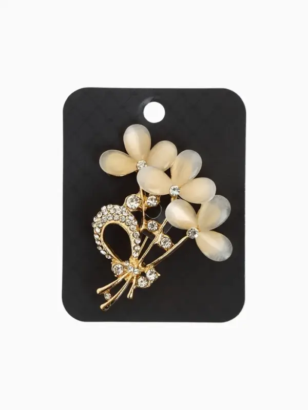 Брошь &laquo;Трилистники&raquo;, белая в золоте