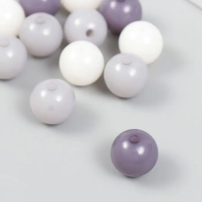 Бусины пластик "От белого к серому" глянец набор 25 гр МИКС d=1,6 см