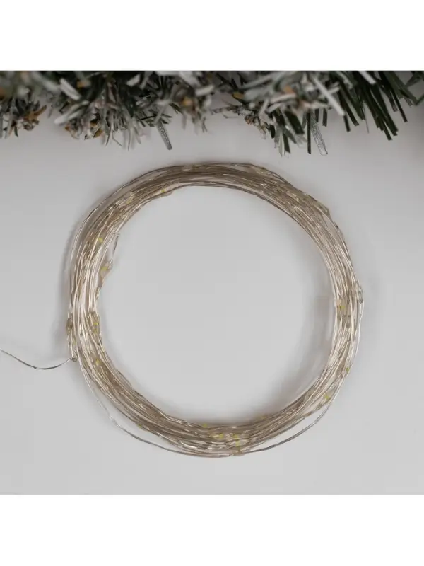 Гирлянда &laquo;Нить&raquo; 5 м, роса, IP65, серебристая нить, 50 LED, 8 режимов, от батареек АА&times;3, свечение белое