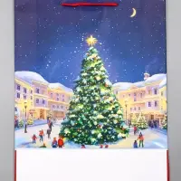 Пакет подарочный новогодний ламинированный, «Новогодний каток» , 33×10×42.5 см