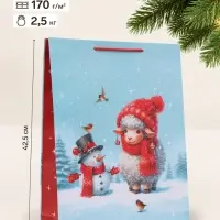 Пакет подарочный &laquo;Овечка со снеговиком&raquo;, 33&times;10&times;42.5 см