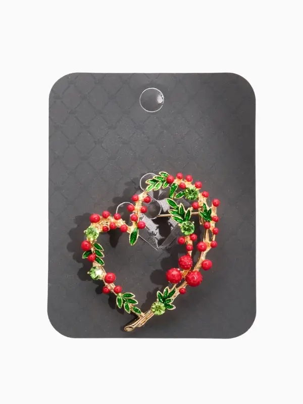 Брошь Брошь "Сердечко" брусника, цвет красно-зелёный в золоте