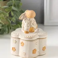 Шкатулка керамика "Кудряш бараш" беж 7,9х7,9х9,5 см