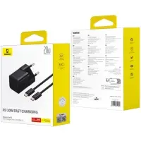 Сетевое зарядное устройство с кабелем Type-C-Type-C PD20W GaN P10110900113-00 Baseus черное