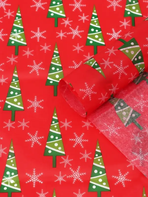 Бумага упаковочная тишью Бумага упаковочная тишью "Зимний лес", красная, 50 х 66 см