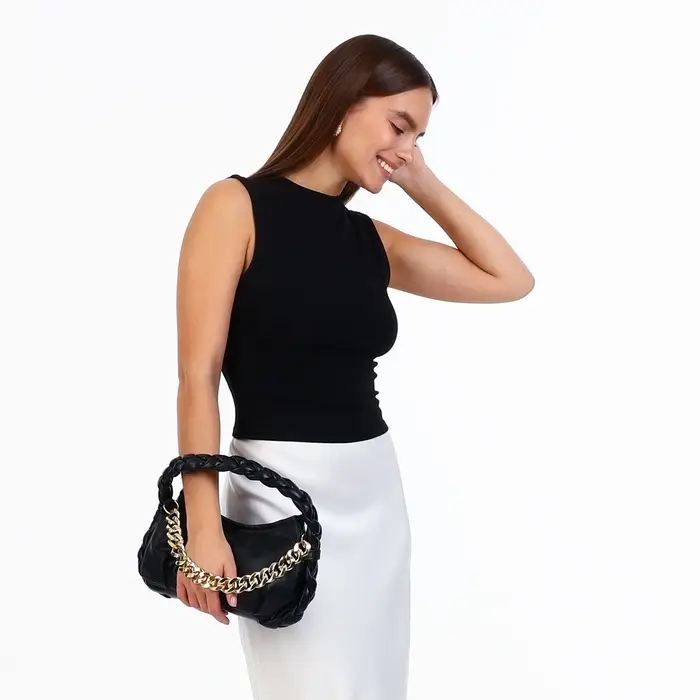 Сумка женская багет на молнии, 24&times;6&times;15.5 см, чёрная