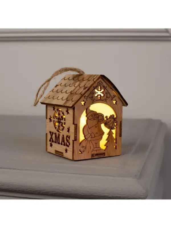 Ёлочная игрушка &laquo;Домик с Дедом Морозом с мешком&raquo;, 8&times;6.5&times;6 см, от батареек, свечение тёплое белое