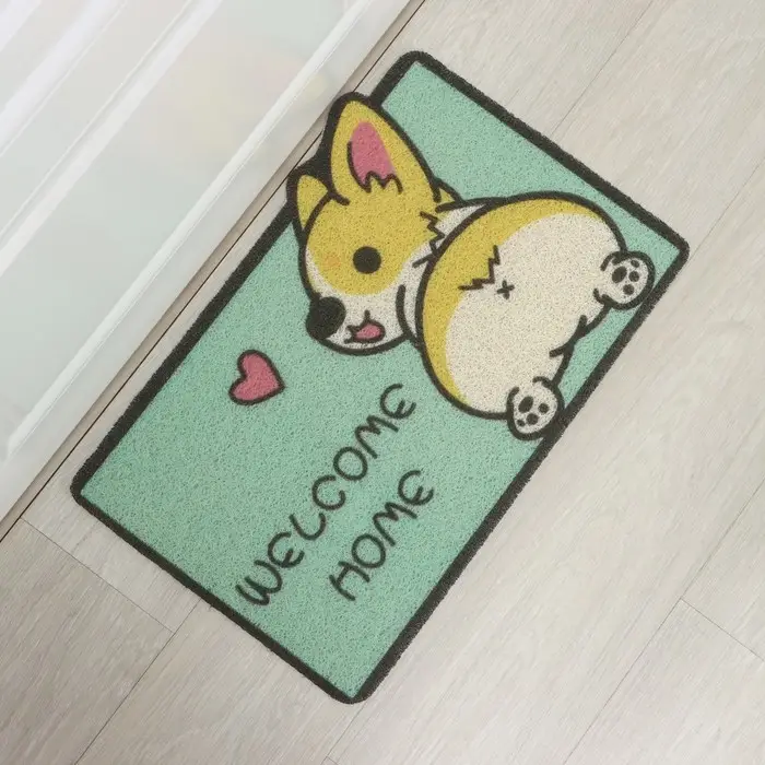 Коврик придверный Доляна &laquo;Корги&raquo;, грязезащитный, 40&times;60 см, зелёный