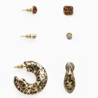 Серьги QF &laquo;Леопард&raquo;, набор 3 пары, кольца, цветной в золоте
