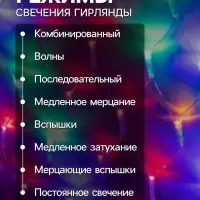 Гирлянда &laquo;Сеть-ёлка&raquo; 1&times;1 м, IP20, тёмная нить, 90 LED, свечение мульти, 8 режимов, 220 В