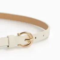 Ремень женский тонкий, 110&times;1.3 см, пряжка металл золотистая, полукруглая, белый
