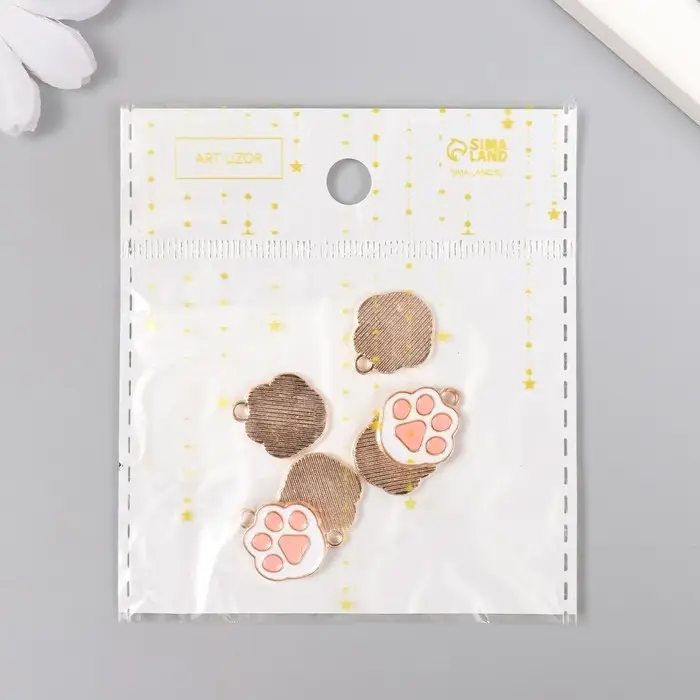 Металлический элемент, декоративная подвеска &laquo;Арт Узор. Кошачья лапка&raquo;, эмаль, бело-розовый, 1.7&times;1.5 см