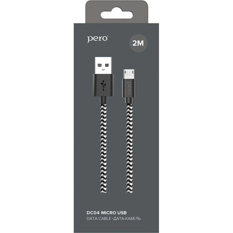 Кабель USB PERO DC-04 micro-USB, 2,5А, 2м, Silver-black