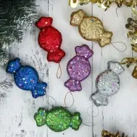 Ёлочные игрушки 6 шт. &laquo;Конфеты с блёстками&raquo; 3.5&times;7.5 см, МИКС