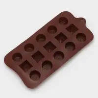 Форма для конфет и шоколада Доляна &laquo;Кружочки, квадратики&raquo;, силикон, 21.5&times;10.4&times;1.5 см, 15 ячеек, коричневая