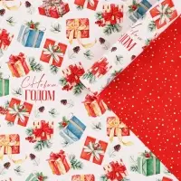 Упаковочная бумага на новый год глянцевая двухсторонняя «Новогодние подарки», 50 х 70 см