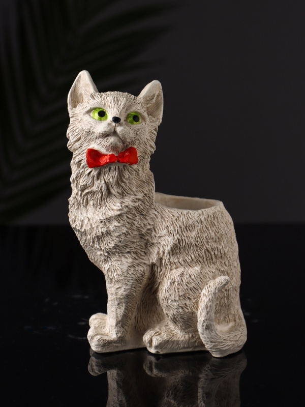 Подставка для мелочей Подставка для мелочей "Кот с бантом" 14х9х7 см, бежевый