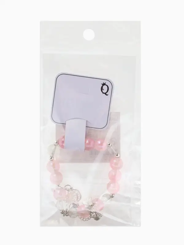 Браслет с подвесками &laquo;Сахарный. Ночное небо&raquo;, d=6 см, шар № 10/8, розовый, белый в серебре