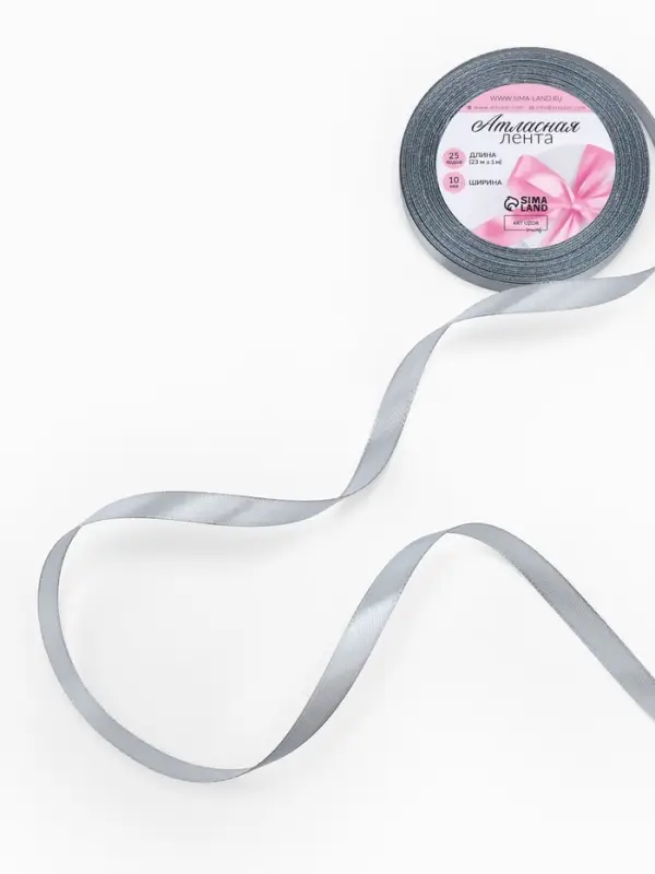 Лента атласная, 10 мм, 23±1 м, серый №03 Лента атласная, 10 мм, 23±1 м, серый №03