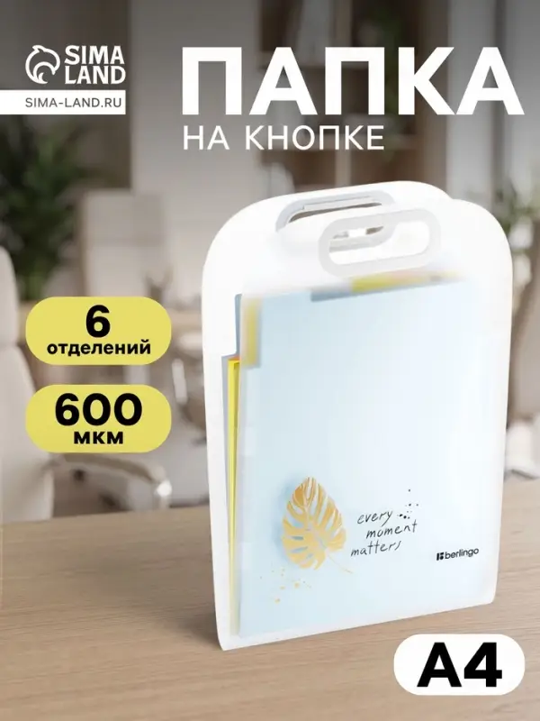 Папка А4 Eco, 6 отделений, 650 мкм, вертикальная, с ручкой, прозрачная, с рисунком