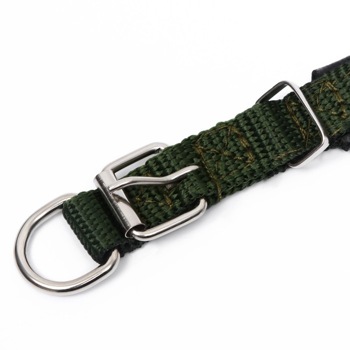 Ошейник Ошейник "Комфорт" комбинированный (полиэстер, иск. кожа) 39 х 1,5 см, ОШ 28-35 см, тёмно-зелёный 609