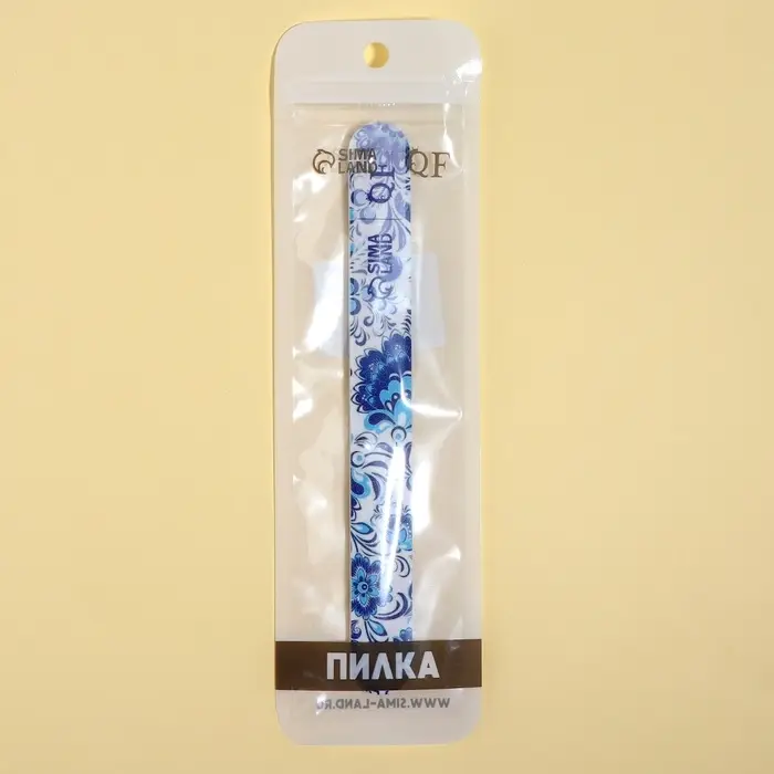 Пилка для ногтей «Гжель», прямая, 180/240 грит, 18 см, разноцветная