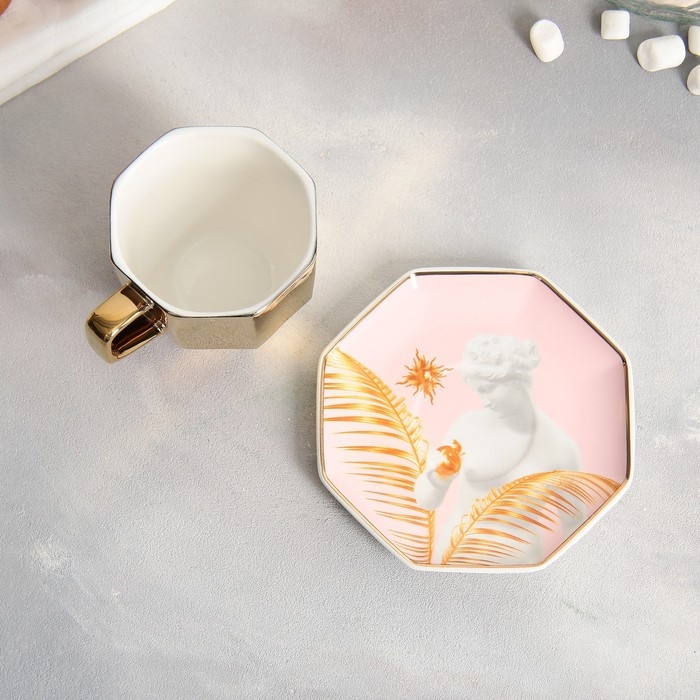 Чайная пара керамическая «Венера», кружка 200 мл, блюдце 13 см, цвет золотистый Чайная пара керамическая «Венера», кружка 200 мл, блюдце 13 см, цвет золотистый