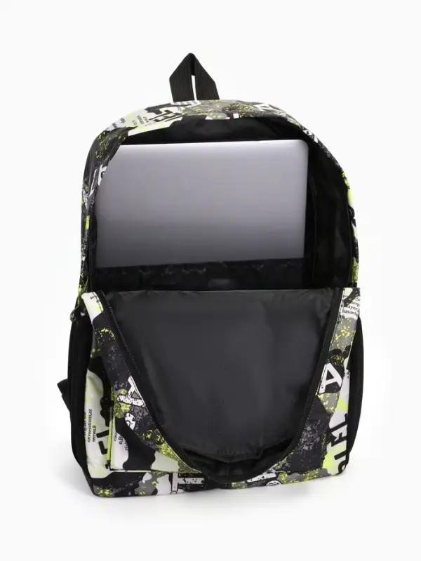 Рюкзак школьный на молнии, с карманами, с принтом, размер 30&times;13&times;42 см, жёлтый/серый