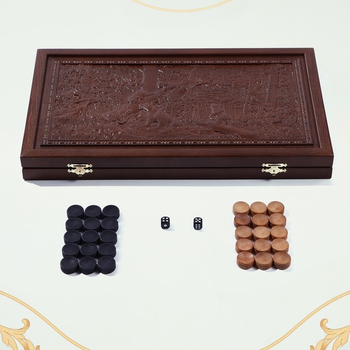 Нарды деревянные большие, резные  Нарды деревянные большие, резные "Мишки в лесу", доска из массива бука, патина, 50 х 58 см