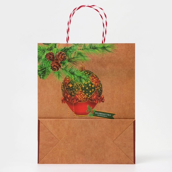 Новый год. Пакет бумажный подарочный новогодний крафт Новый год. Пакет бумажный подарочный новогодний крафт "Новогодний воздушный шар" 18 х 22,3 х 10 см.