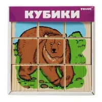 Кубики детские &laquo;Животные леса&raquo; деревянные, 9 деталей