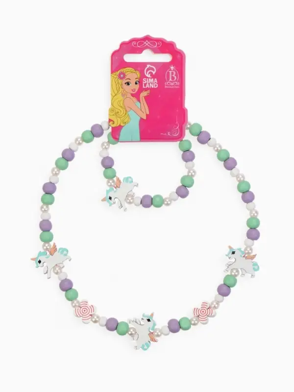 Набор детских украшений Выбражулька &laquo;Единорог&raquo;, 2 предмета: бусы, браслет, разноцветный