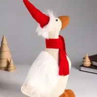Кукла интерьерная "Гусь в красном колпаке и шарфе" 19х9,5х32 см