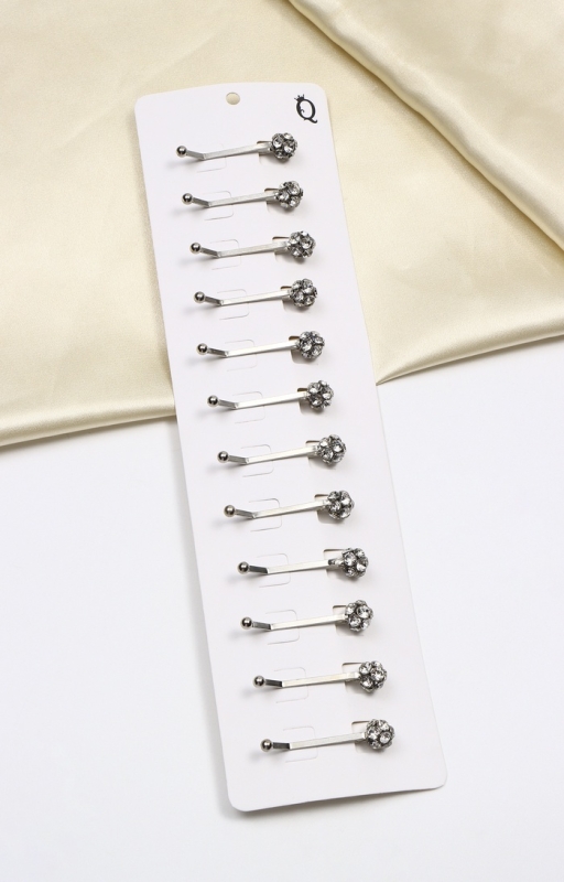 Зажим для платка «Хрусталь» шарик, цвет белый в серебре (неделимая фасовка 12 шт., цена за шт.)