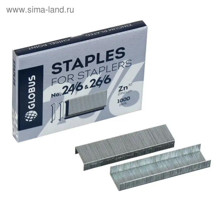 Скобы для степлера GLOBUS, 1000 шт., №24/6, высококачественная сталь Скобы для степлера GLOBUS, 1000 шт., №24/6, высококачественная сталь