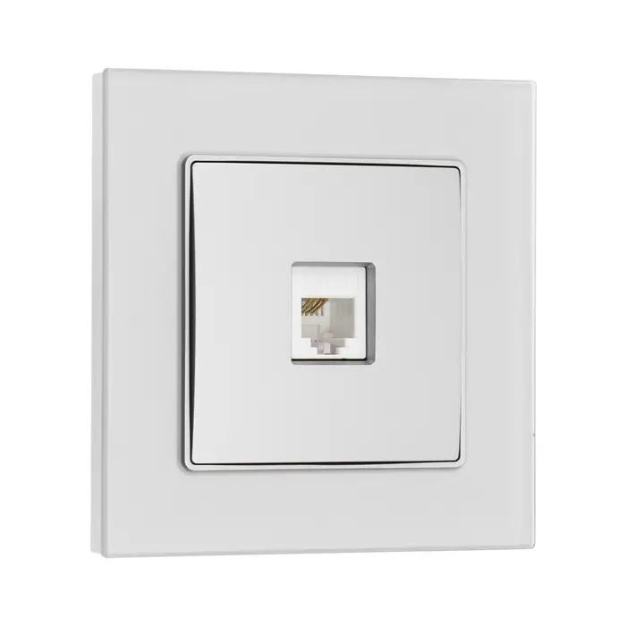 Розетка телефонная TOT Matte Glass, стекло, скрытая, одноместная, серебристая