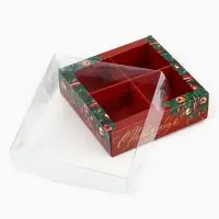 Коробка под 4 конфеты с ячейками «Новогодние украшения», 10 х 10 х 3 см