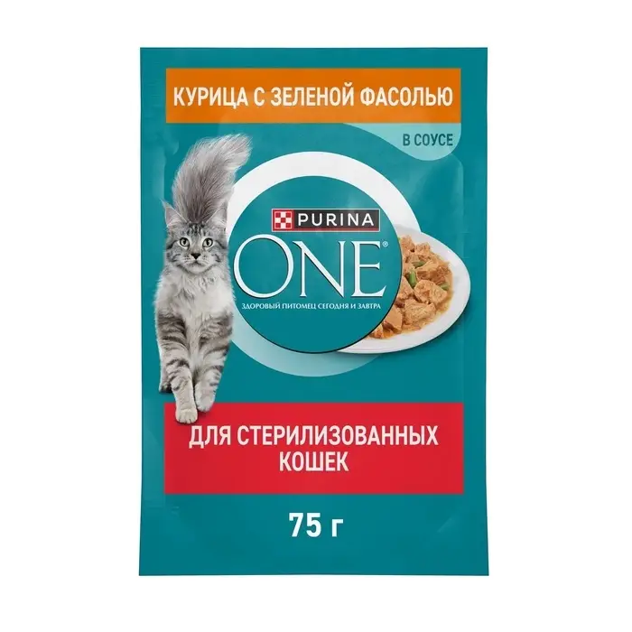 Влажный корм Purina One для стерилизованных кошек, курица/фасоль, 75 г