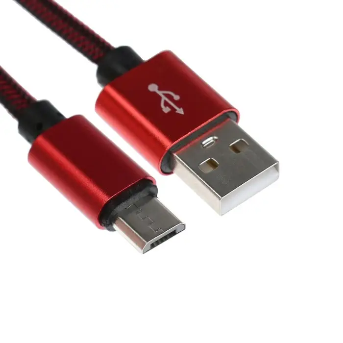 Кабель MicroUSB - USB, 2.1 А, оплётка нейлон, 1 метр, красный Кабель MicroUSB - USB, 2.1 А, оплётка нейлон, 1 метр, красный