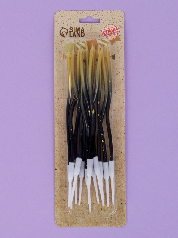 Свечи для торта Свечи для торта "Серпантин", 12 шт, градиент золотой и черный