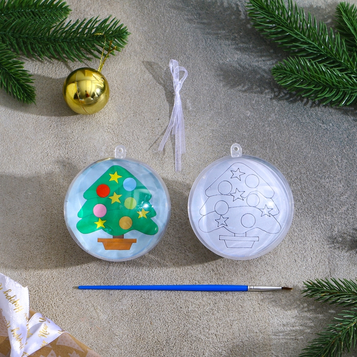 Ёлочное украшение под раскраску «Ёлочка» размер: 8 см; 2 шт., кисть Ёлочное украшение под раскраску «Ёлочка» размер: 8 см; 2 шт., кисть