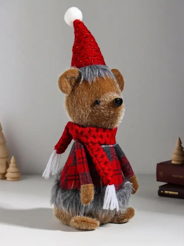 Кукла интерьерная "Мишка в колпаке с мехом и шарфе" 15х11х36 см