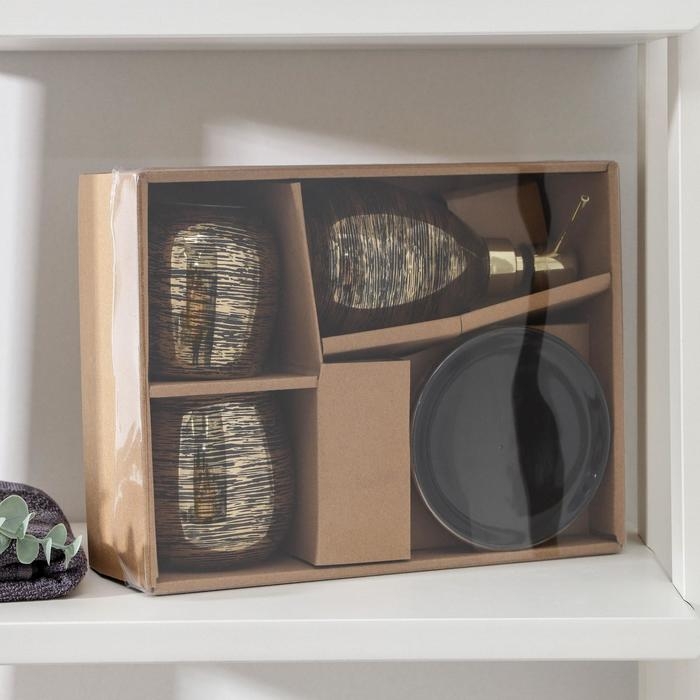 Набор аксессуаров для ванной комнаты «Нити», 4 предмета (мыльница, дозатор 400 мл, 2 стакана), цвет золотой Набор аксессуаров для ванной комнаты «Нити», 4 предмета (мыльница, дозатор 400 мл, 2 стакана), цвет золотой